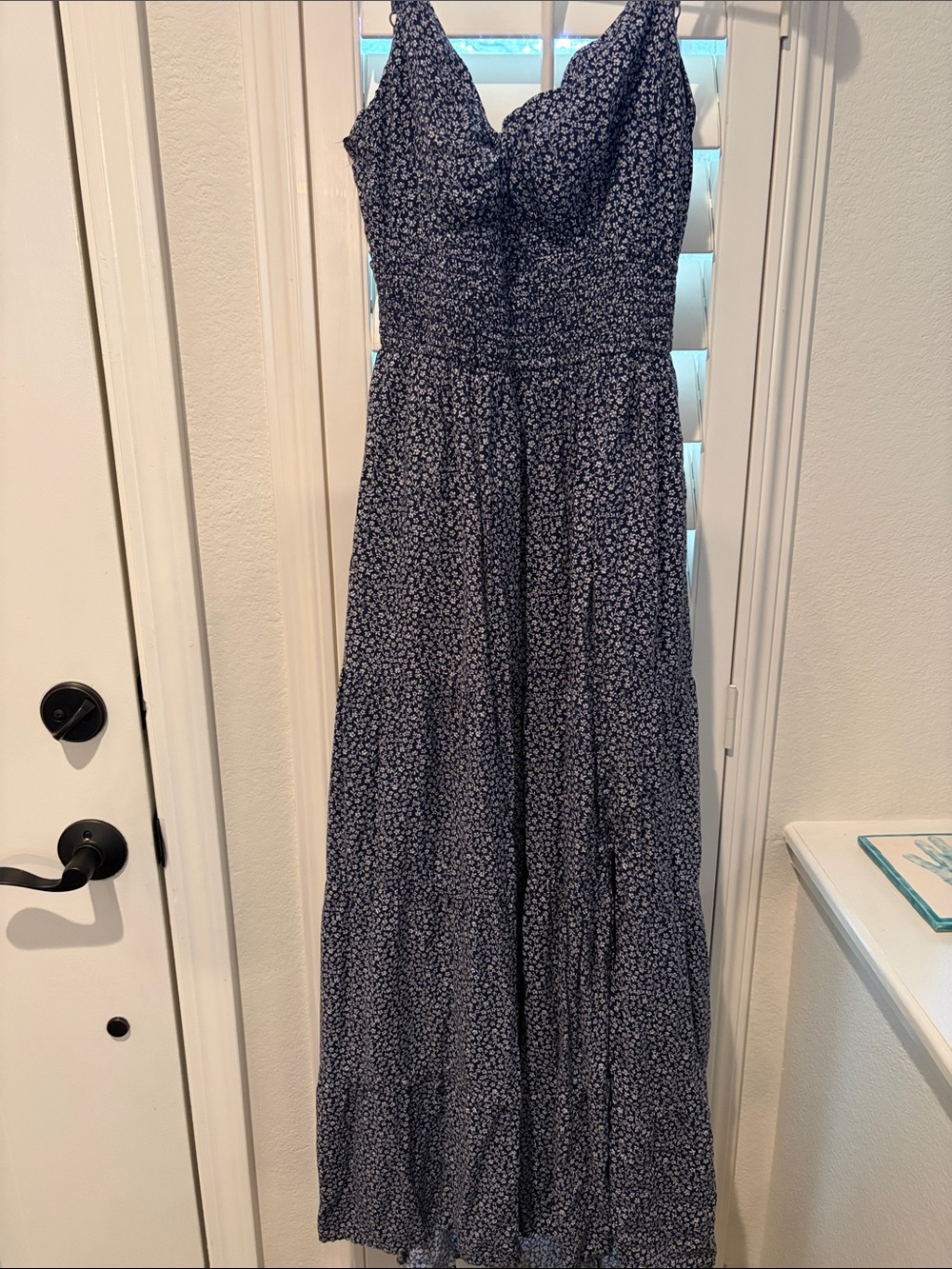 Hollister Navy Floral Maxi Dress with Smocked Waist